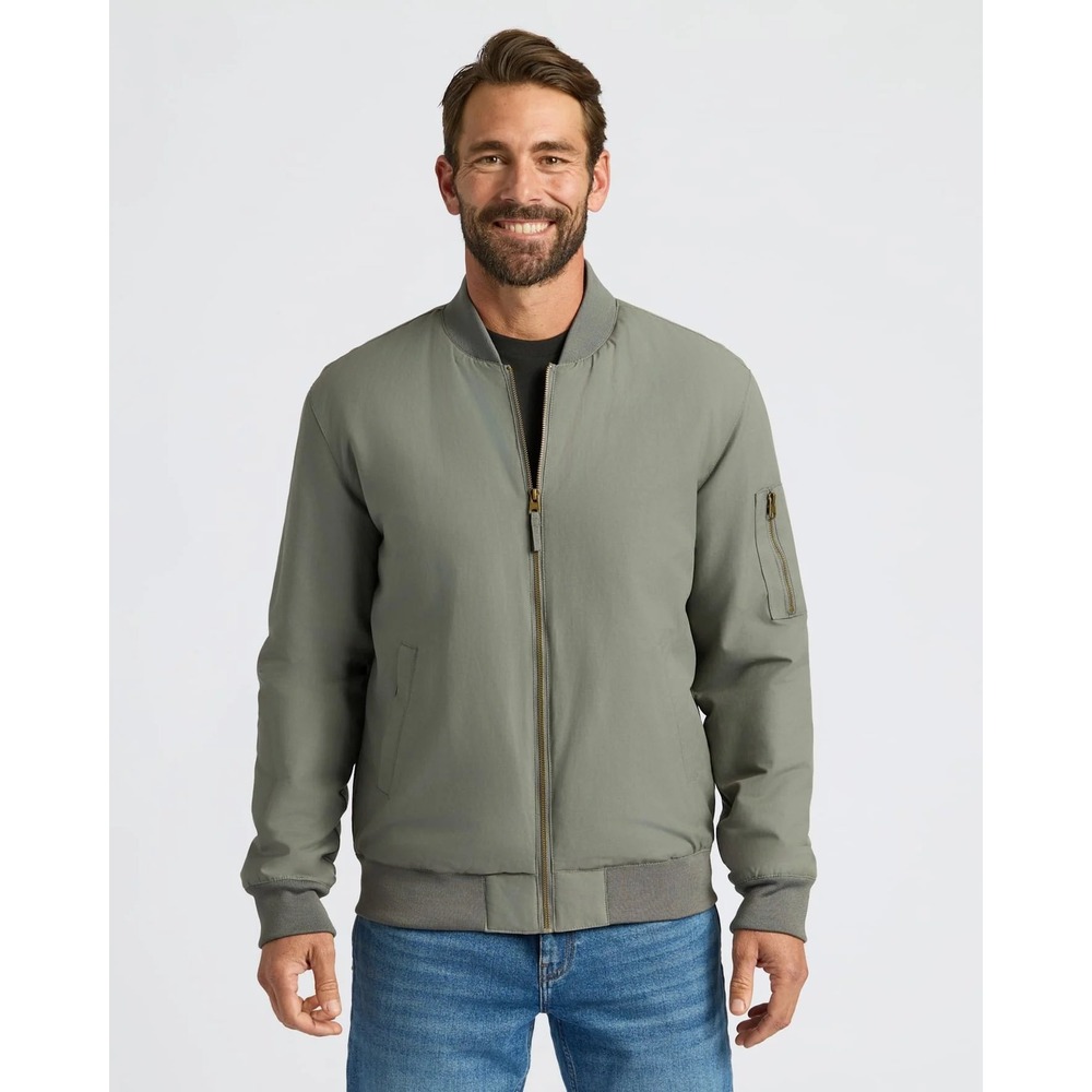 True Classic Carbon Gray Bomber Jacket Full Zip Orange Lining Large